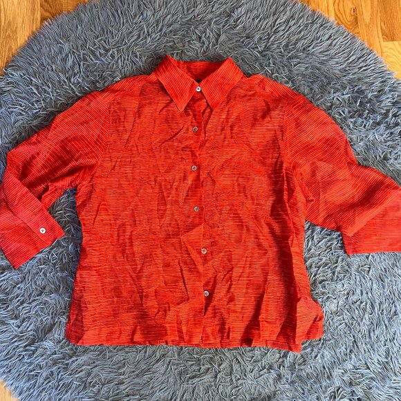Vintage Linda Allard Ellen Tracy Burned Orange Semi Sheer Silk Blouse Size 14 - Picture 1 of 5